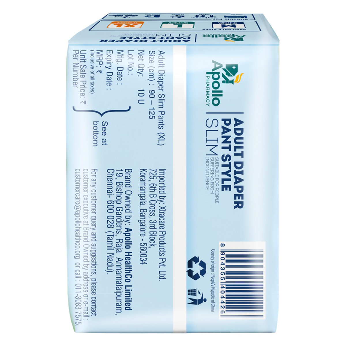 Apollo Pharmacy Adult Diaper Pant Style Slim XL, 10 Count, Pack of 1 Apollo Pharmacy Adult Diaper Pant Style Slim XL, 10 Count, Pack of 1