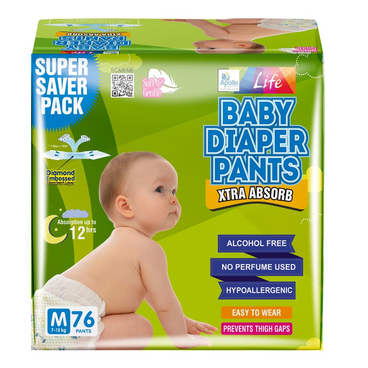 Apollo Life Baby Diaper Pants Medium, 76 Count, Pack of 1 Apollo Life Baby Diaper Pants Medium, 76 Count, Pack of 1