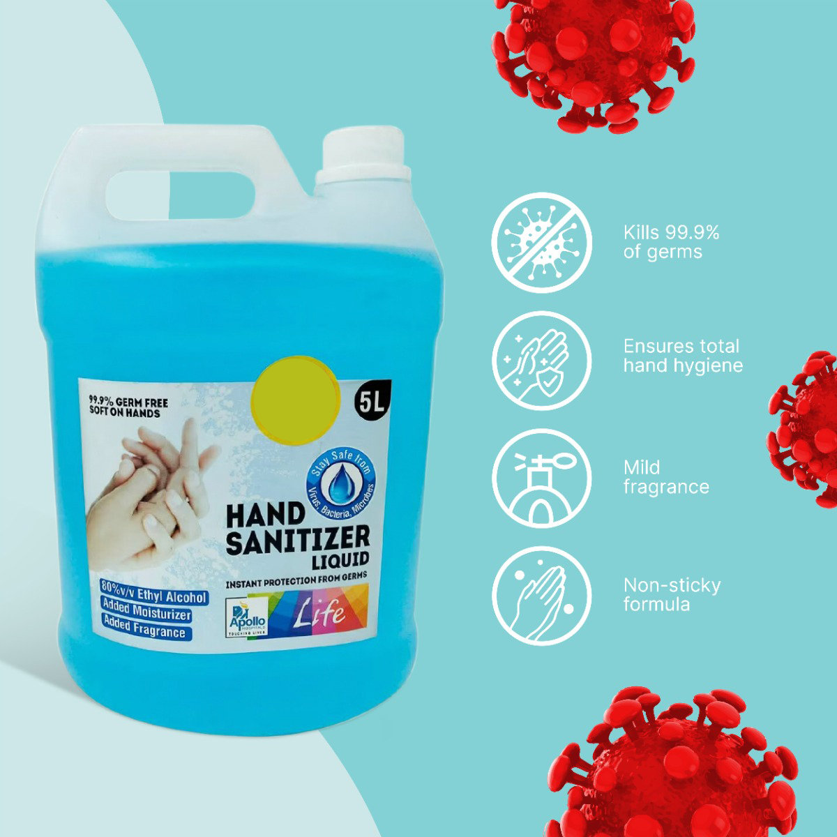 Apollo Life Hand Sanitizer, 5 Litre, Pack of 1 Apollo Life Hand Sanitizer, 5 Litre, Pack of 1