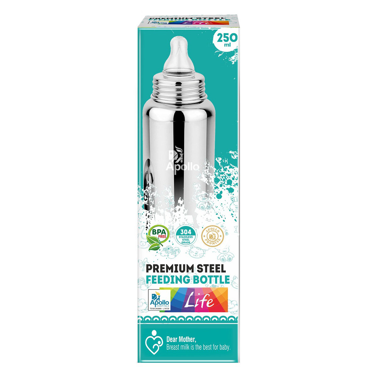 Apollo Life Premium Steel Feeding Bottle, 250 ml, Pack of 1 Apollo Life Premium Steel Feeding Bottle, 250 ml, Pack of 1
