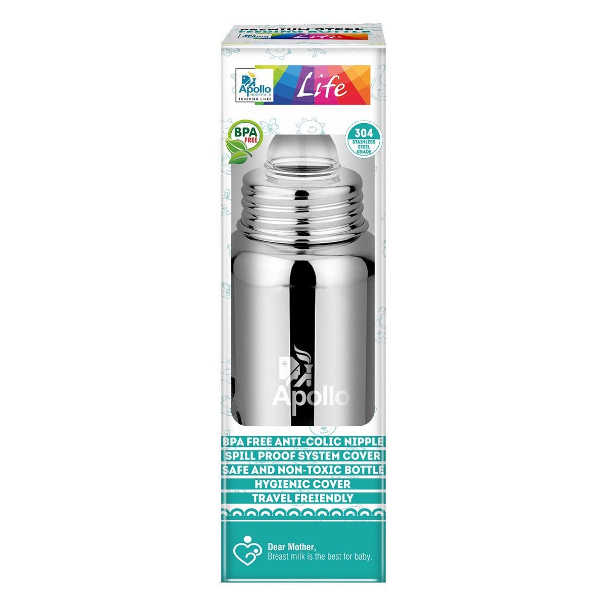 Apollo Life Premium Steel Feeding Bottle, 250 ml, Pack of 1 Apollo Life Premium Steel Feeding Bottle, 250 ml, Pack of 1