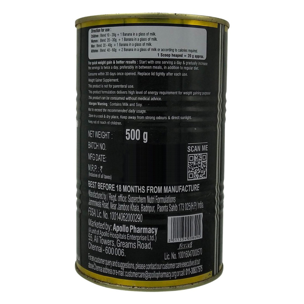 Apollo Life Weight Gainer Vanilla Flavour Powder, 500 gm, Pack of 1 Apollo Life Weight Gainer Vanilla Flavour Powder, 500 gm, Pack of 1