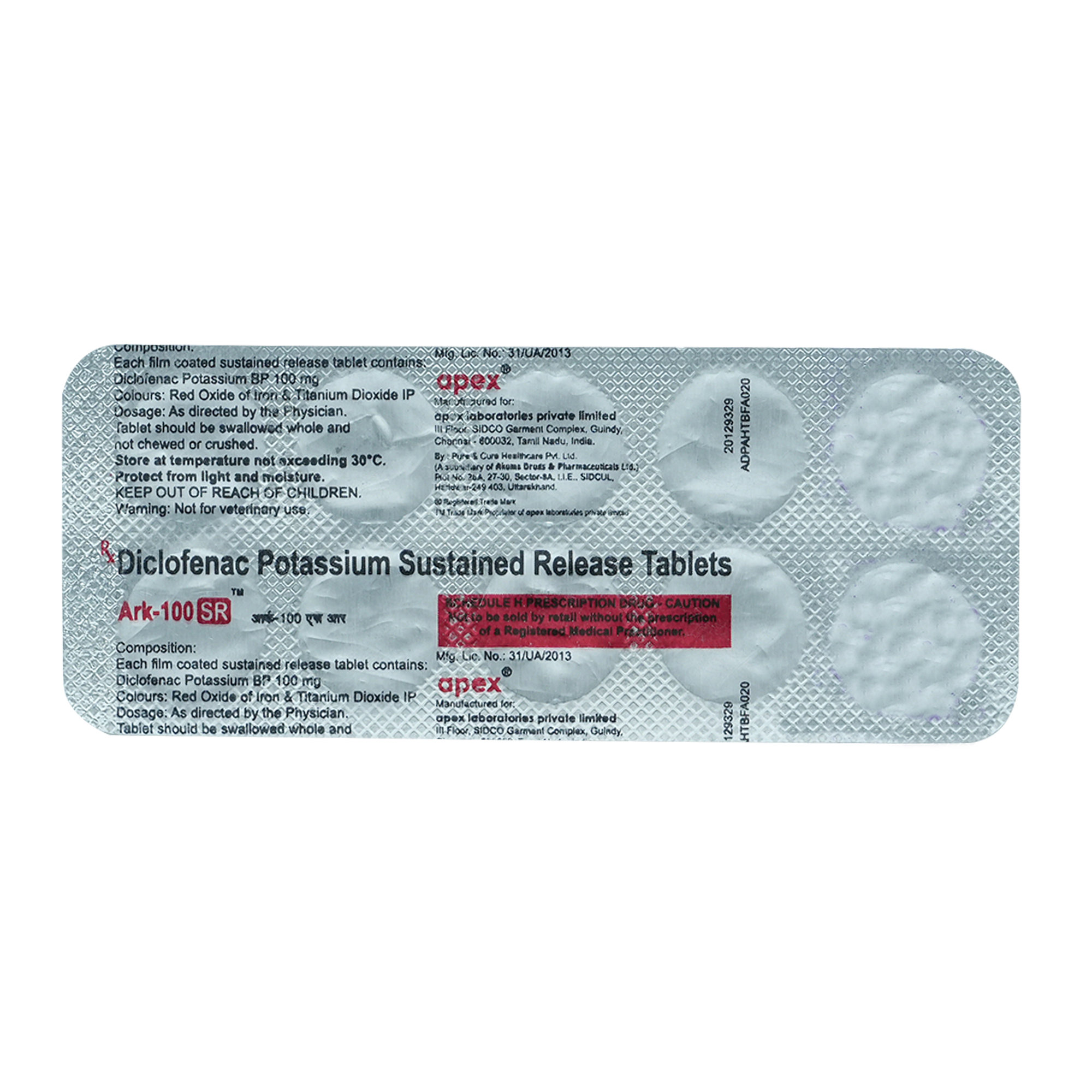 ARK SR 100MG TABLET, Pack of 10 TABLETS ARK SR 100MG TABLET, Pack of 10 TABLETS