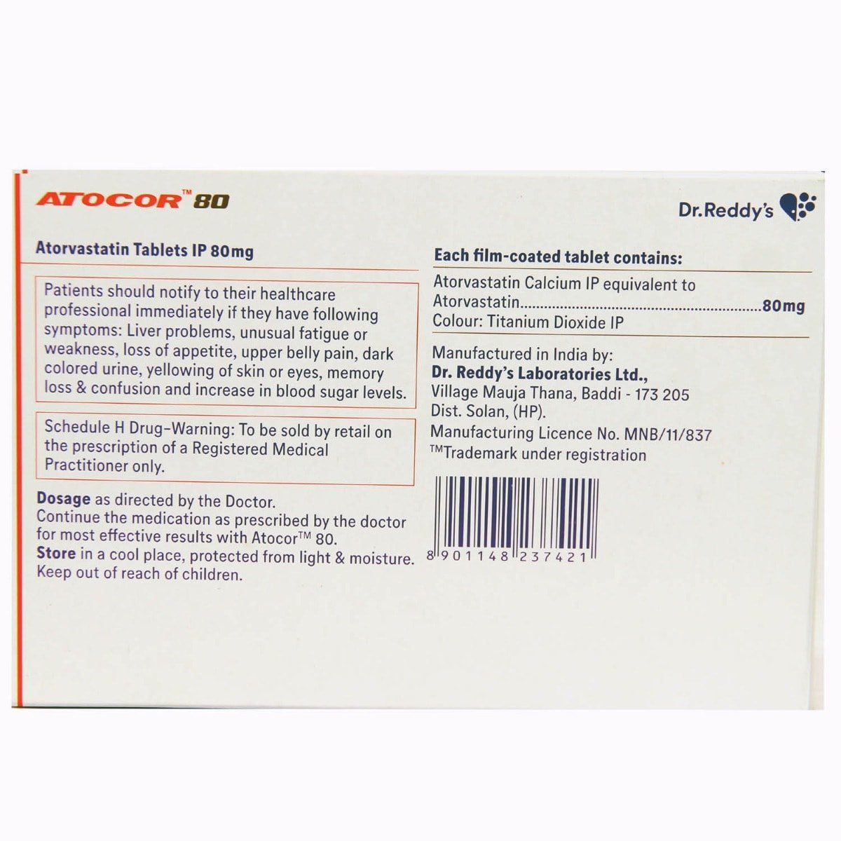 Atocor 80 mg Tablet 14's, Pack of 14 TABLETS Atocor 80 mg Tablet 14's, Pack of 14 TABLETS
