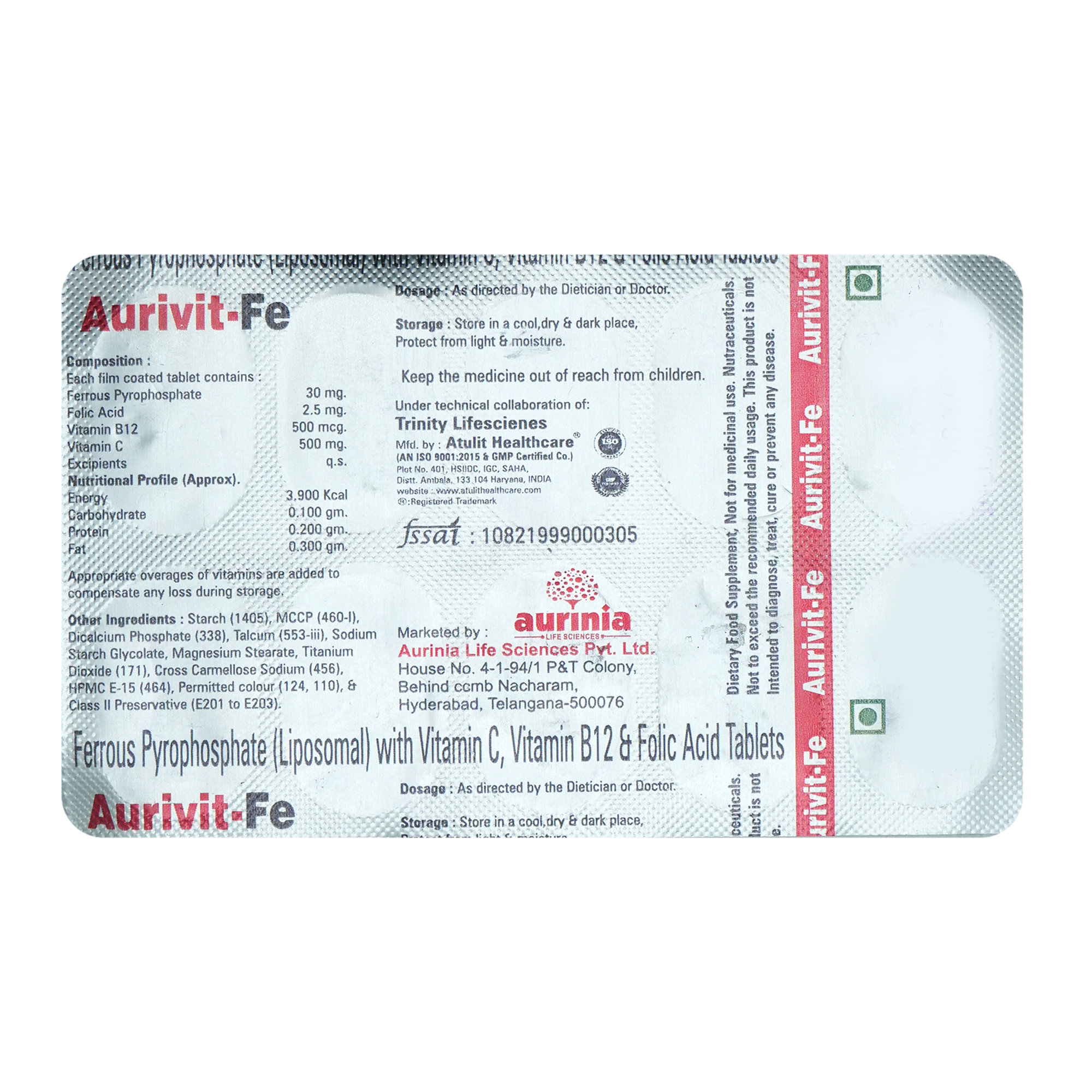 Aurivit Fe Tablet 10s, Pack of 10 TabletS Aurivit Fe Tablet 10s, Pack of 10 TabletS