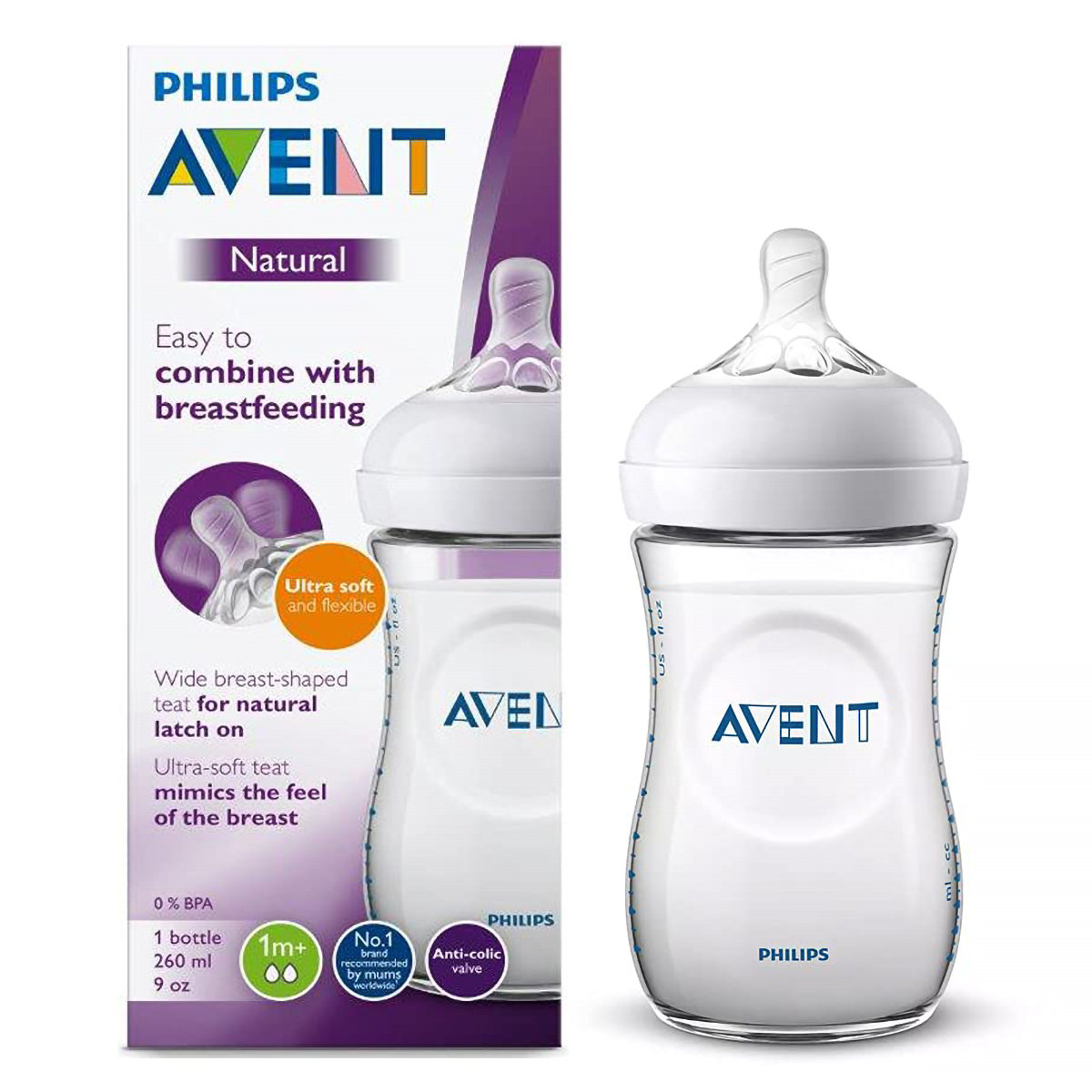 Philips Avent Natural Feeding Bottle, 260 ml, Pack of 1 Philips Avent Natural Feeding Bottle, 260 ml, Pack of 1