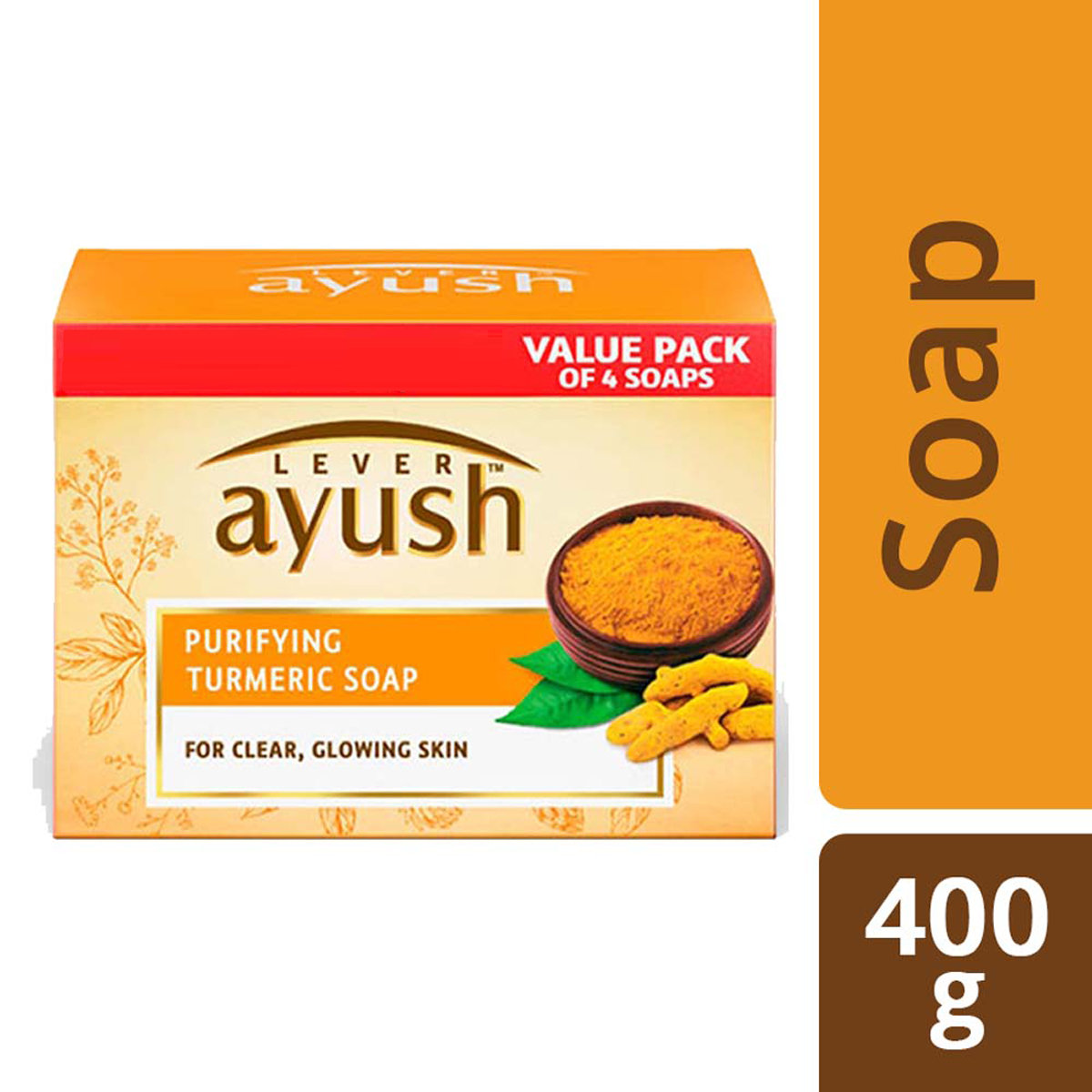 Lever Ayush Purifying Turmeric Soap, 400 gm (4x100 gm), Pack of 1 Lever Ayush Purifying Turmeric Soap, 400 gm (4x100 gm), Pack of 1