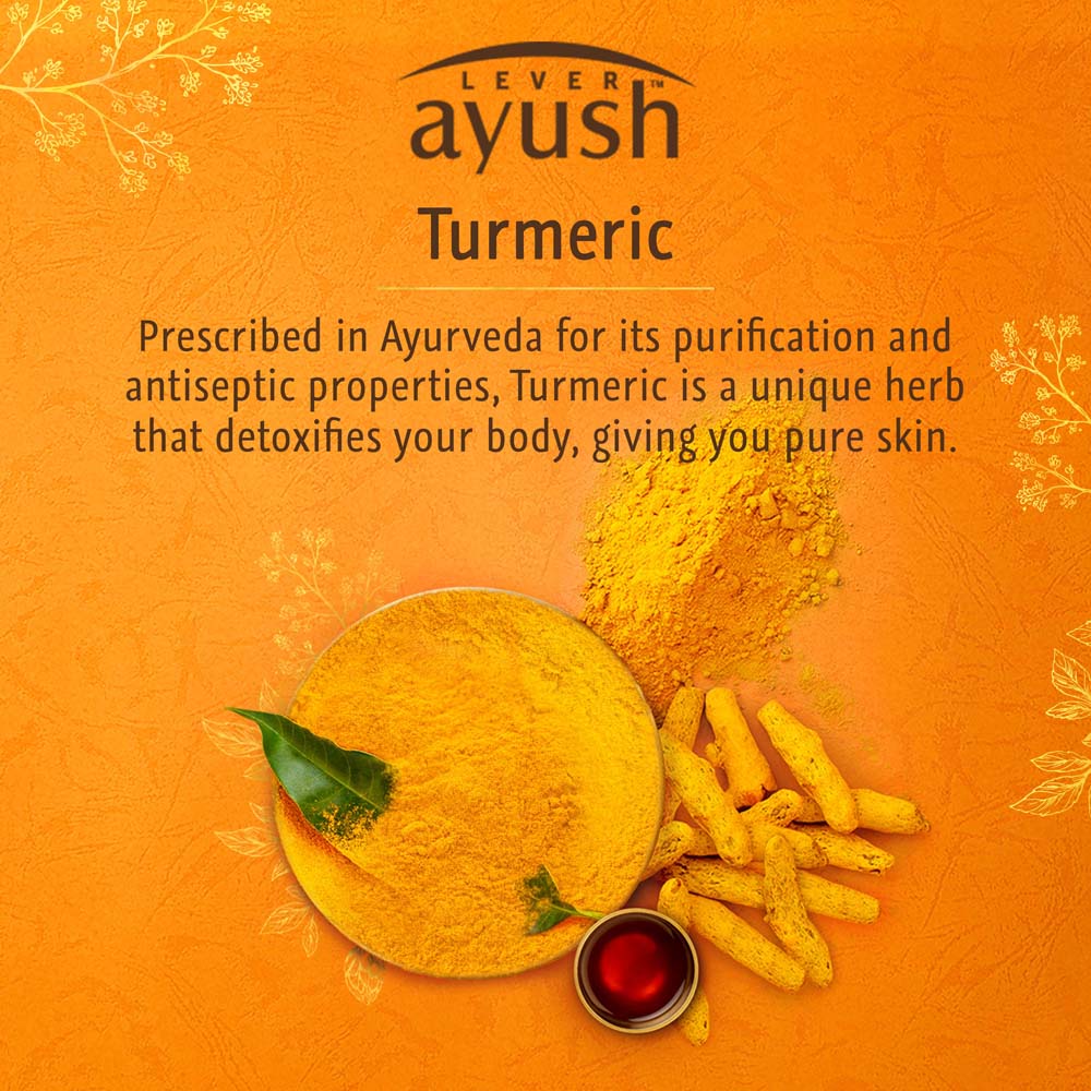 Lever Ayush Purifying Turmeric Soap, 400 gm (4x100 gm), Pack of 1 Lever Ayush Purifying Turmeric Soap, 400 gm (4x100 gm), Pack of 1