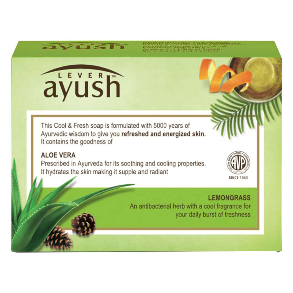 Lever Ayush Cool & Fresh Aloe Vera Soap, 100 gm | With Goodness Of Aloe Vera & Lemon Grass | Hydrated Skin | For Refreshed & Energized Skin, Pack of 1 Lever Ayush Cool & Fresh Aloe Vera Soap, 100 gm | With Goodness Of Aloe Vera & Lemon Grass | Hydrated Skin | For Refreshed & Energized Skin, Pack of 1