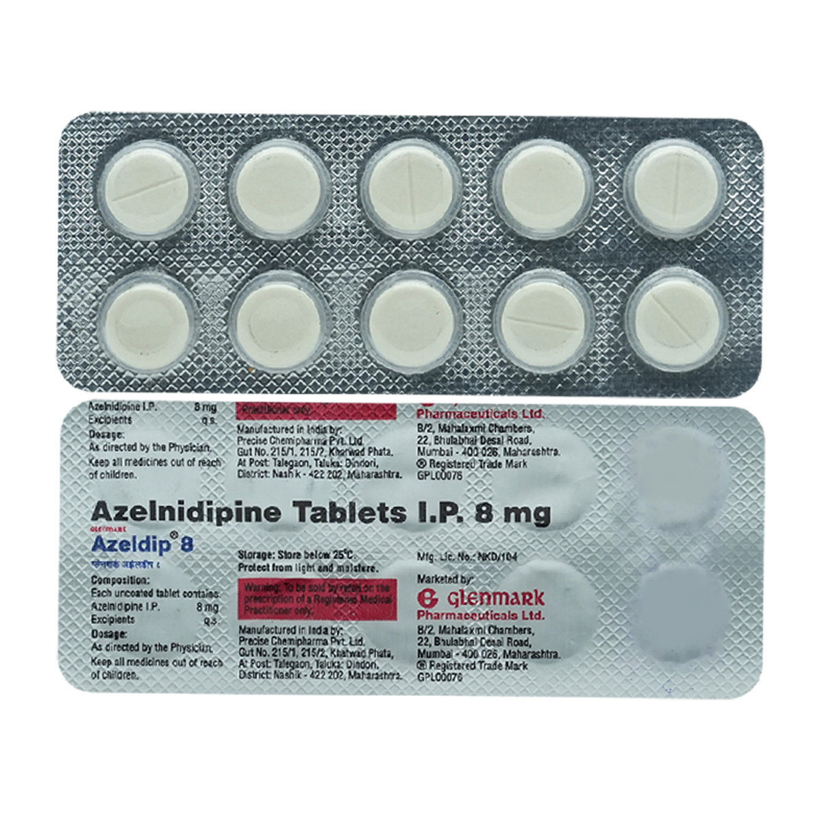 Azeldip 8 mg Tablet 10's, Pack of 10 TABLETS Azeldip 8 mg Tablet 10's, Pack of 10 TABLETS