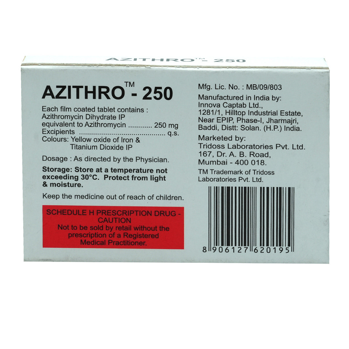 Azithro 250 Tablet 6's, Pack of 6 TABLETS Azithro 250 Tablet 6's, Pack of 6 TABLETS