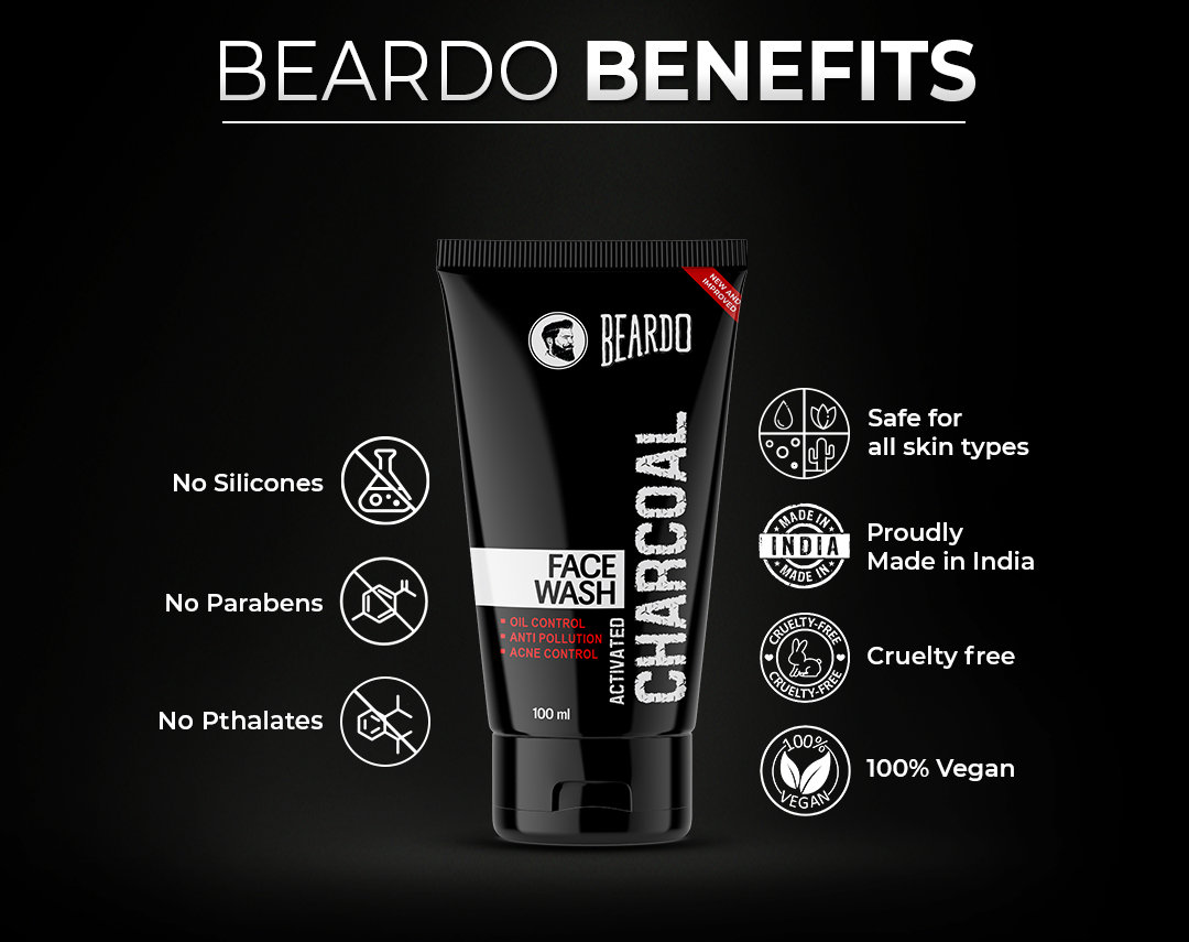 Beardo Activated Charcoal Face Wash 100 ml | Activaed Charcaol, Aloe Vera | Controls Excess Oil | Fight Acne | deeply Detoxify | For Men | For All Skin Type, Pack of 1 Beardo Activated Charcoal Face Wash 100 ml | Activaed Charcaol, Aloe Vera | Controls Excess Oil | Fight Acne | deeply Detoxify | For Men | For All Skin Type, Pack of 1