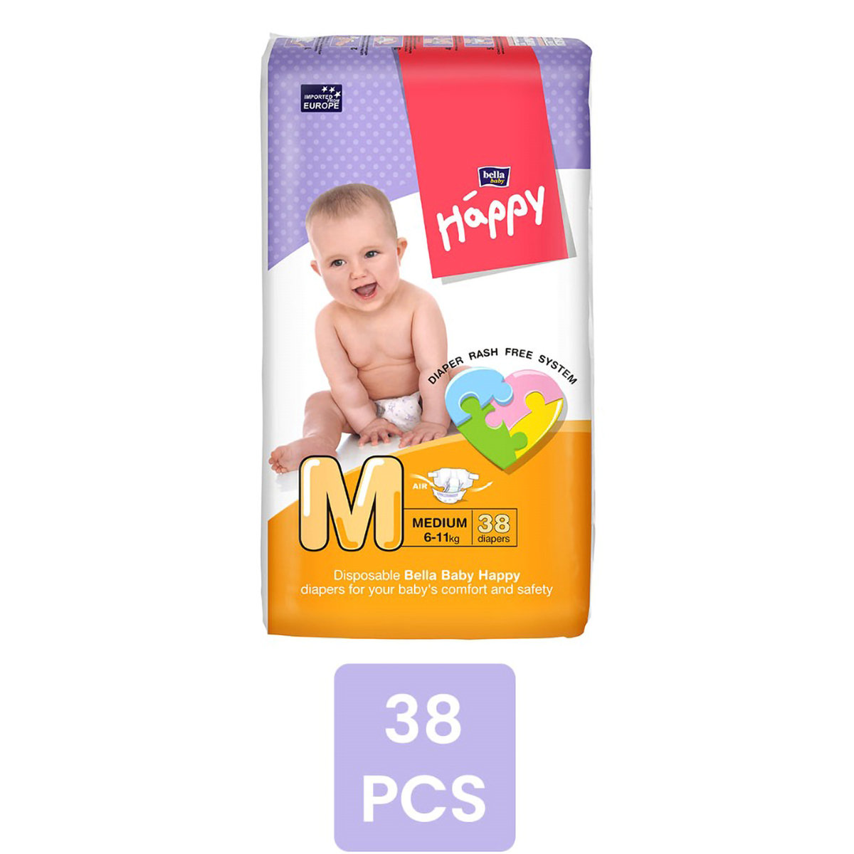 Bella Baby Happy Diapers Medium, 38 Count, Pack of 1 Bella Baby Happy Diapers Medium, 38 Count, Pack of 1