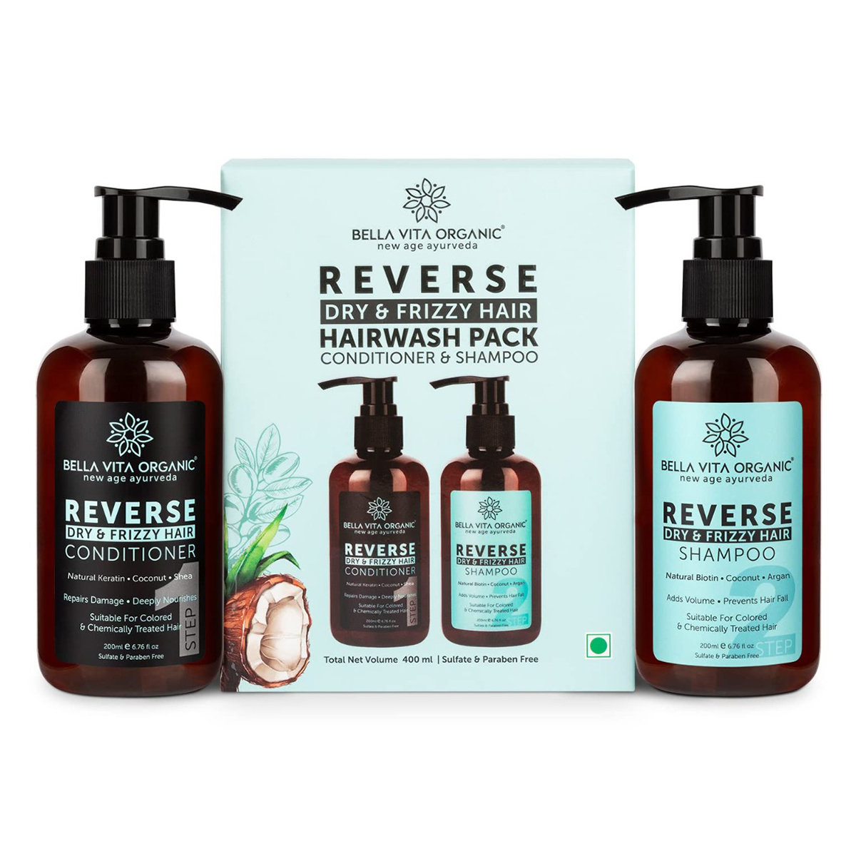 Bella Vita Organic Reverse Hairwash Conditioner + Shampoo, 200 ml Each, Pack of 1 Bella Vita Organic Reverse Hairwash Conditioner + Shampoo, 200 ml Each, Pack of 1