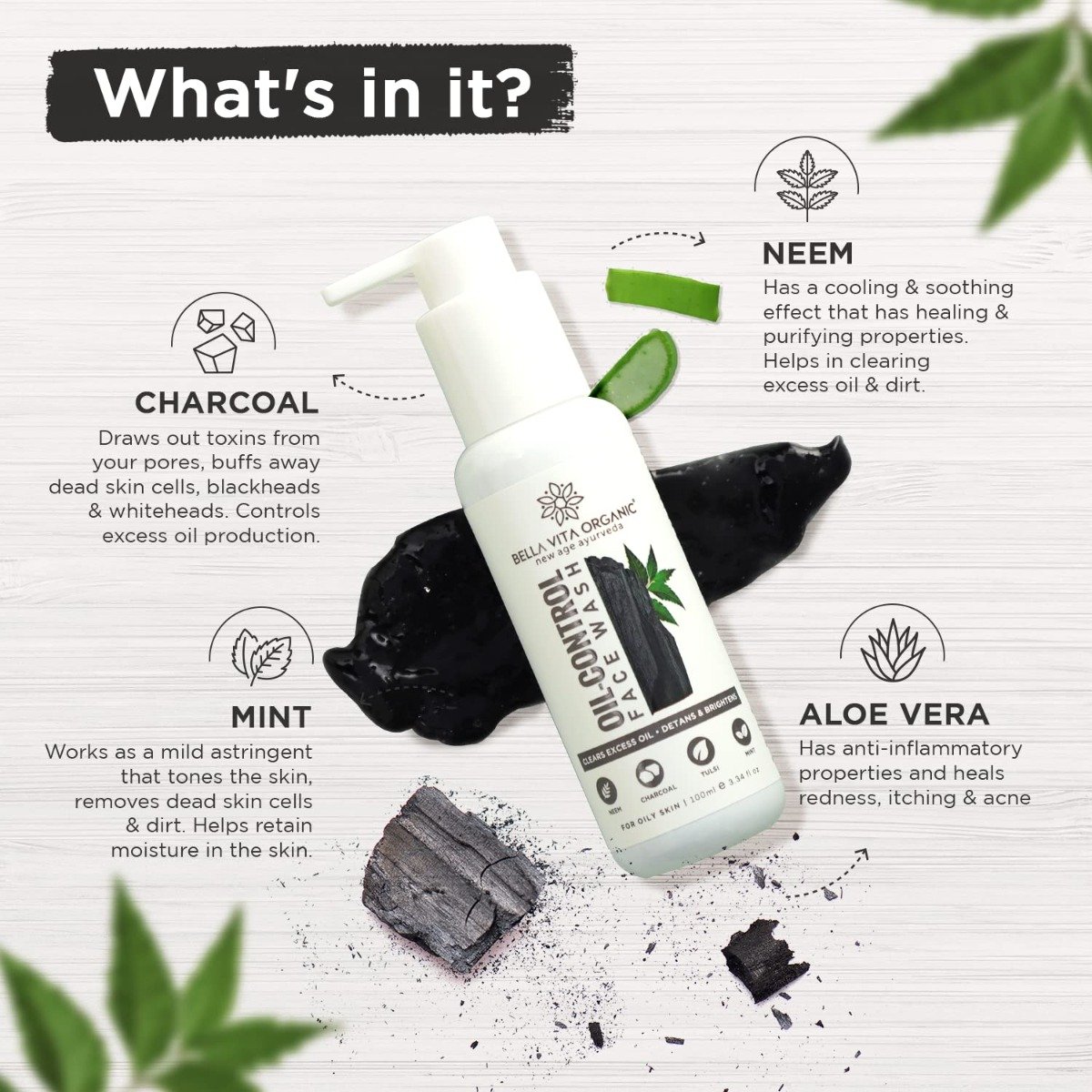 Bella Vita Organic Oil-Control Face Wash, 100 ml | Neem, Charcoal, Tulsi & Mint | Removes Tan & Excess Oil | Eliminates Dead Cells & Blackheads | Brightens Skin | For Oily Skin, Pack of 1 Bella Vita Organic Oil-Control Face Wash, 100 ml | Neem, Charcoal, Tulsi & Mint | Removes Tan & Excess Oil | Eliminates Dead Cells & Blackheads | Brightens Skin | For Oily Skin, Pack of 1