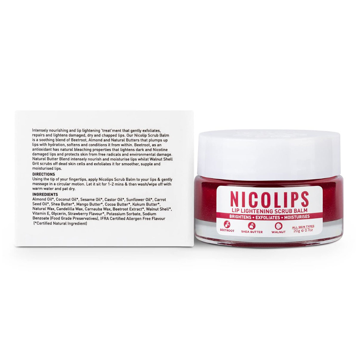 Bella Vita Organic NicoLips Lip Lightening Scrub Balm 20 gm | Beetroot, Shea Butter & Walnut | Lightens, Moisturises & Repairs Dry, Damaged & Chapped Lips | For Men & Women | For All Skin Type, Pack of 1 Bella Vita Organic NicoLips Lip Lightening Scrub Balm 20 gm | Beetroot, Shea Butter & Walnut | Lightens, Moisturises & Repairs Dry, Damaged & Chapped Lips | For Men & Women | For All Skin Type, Pack of 1
