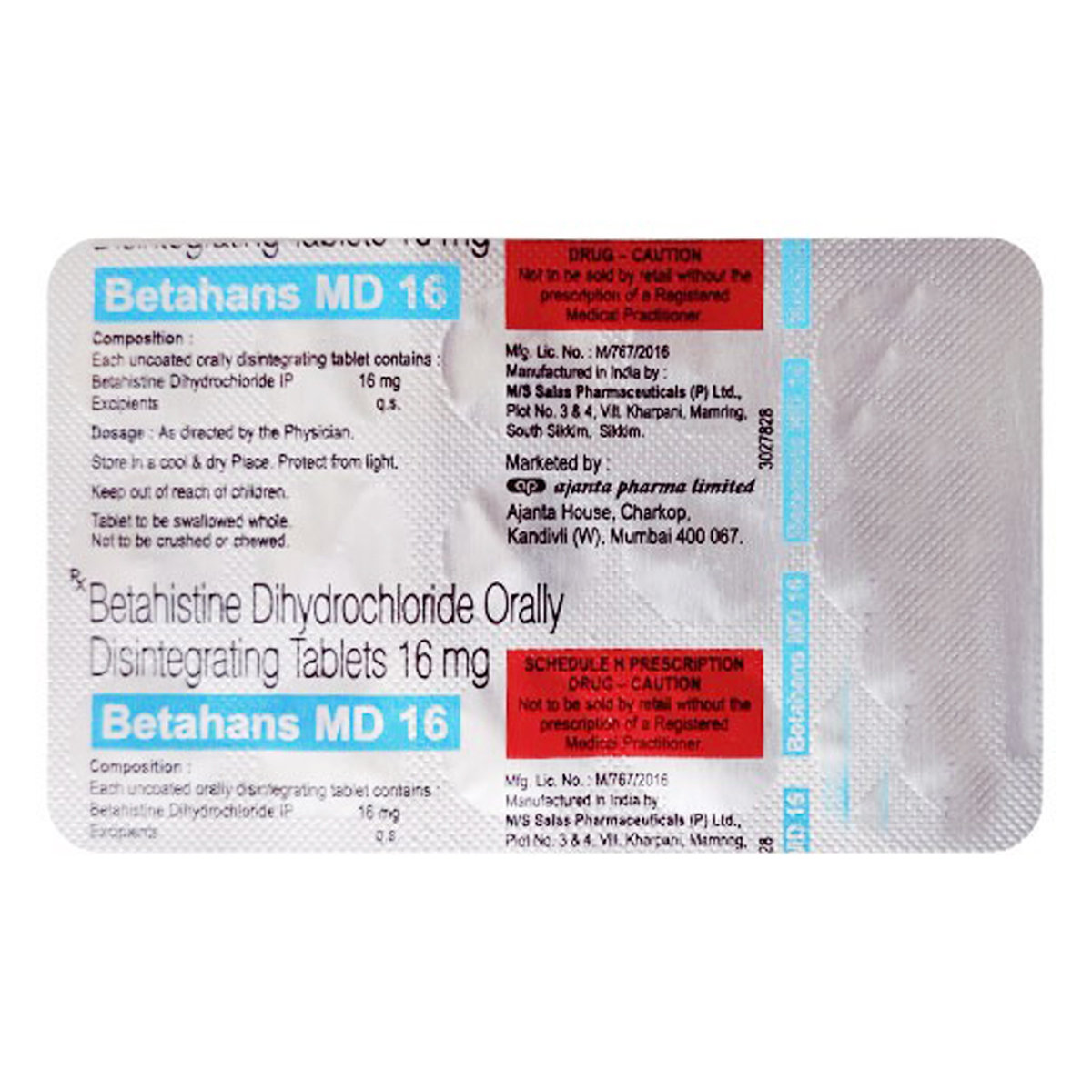 Betahans MD 16 mg Disintegrating Tablet 15's, Pack of 15 TABLETS Betahans MD 16 mg Disintegrating Tablet 15's, Pack of 15 TABLETS