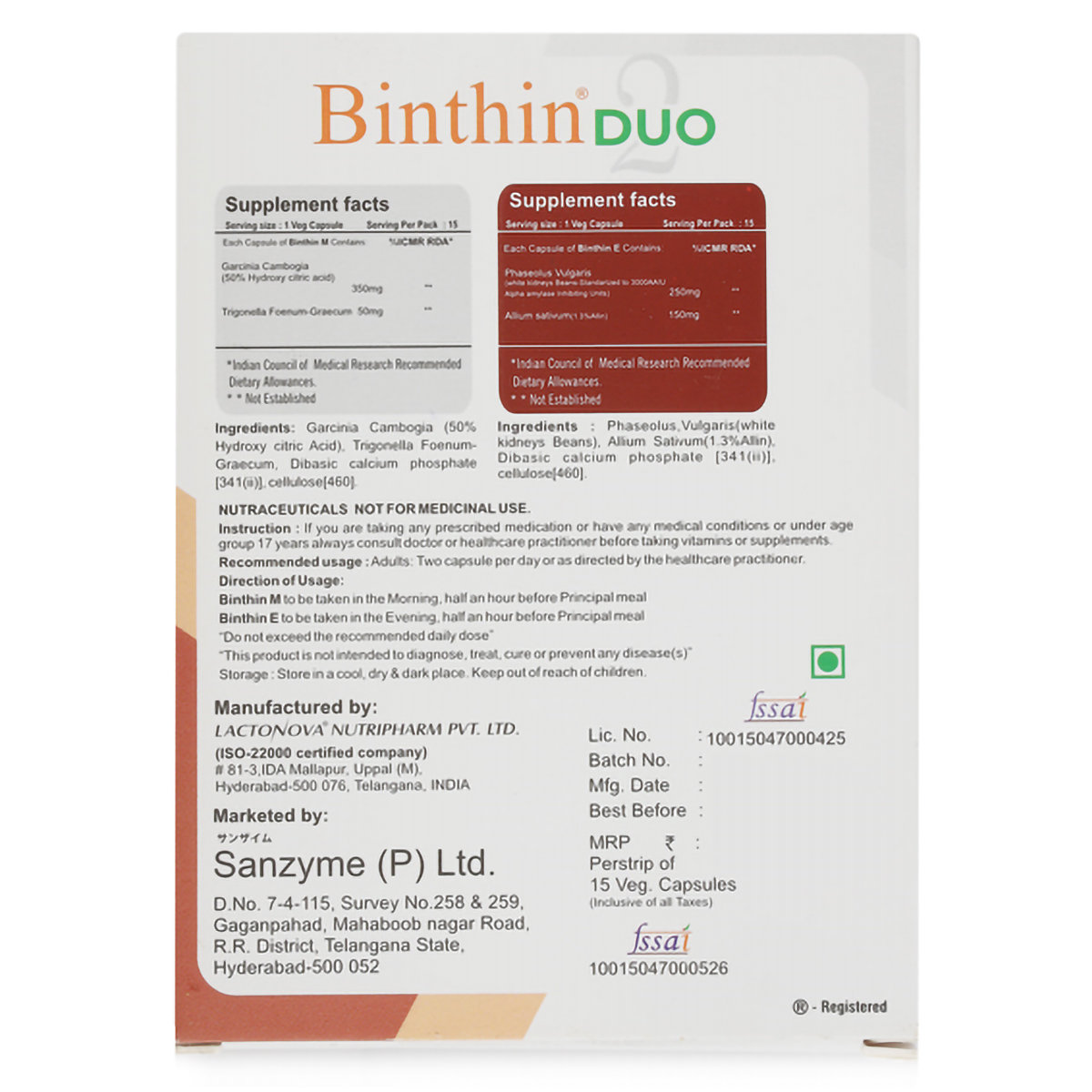 Binthin Duo M&E, 30 Capsules, Pack of 1 Binthin Duo M&E, 30 Capsules, Pack of 1