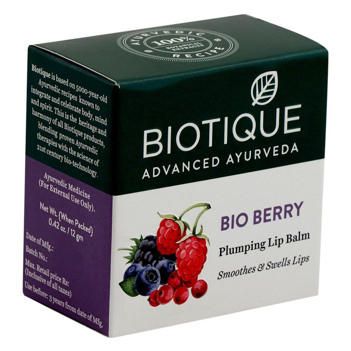 Biotique Bio Berry Plumping Lip Balm 12 gm | Smoothes & Swells Lips | Moisturises Dry Lips |100% Botanical Extract | For All Skin Type, Pack of 1 Biotique Bio Berry Plumping Lip Balm 12 gm | Smoothes & Swells Lips | Moisturises Dry Lips |100% Botanical Extract | For All Skin Type, Pack of 1