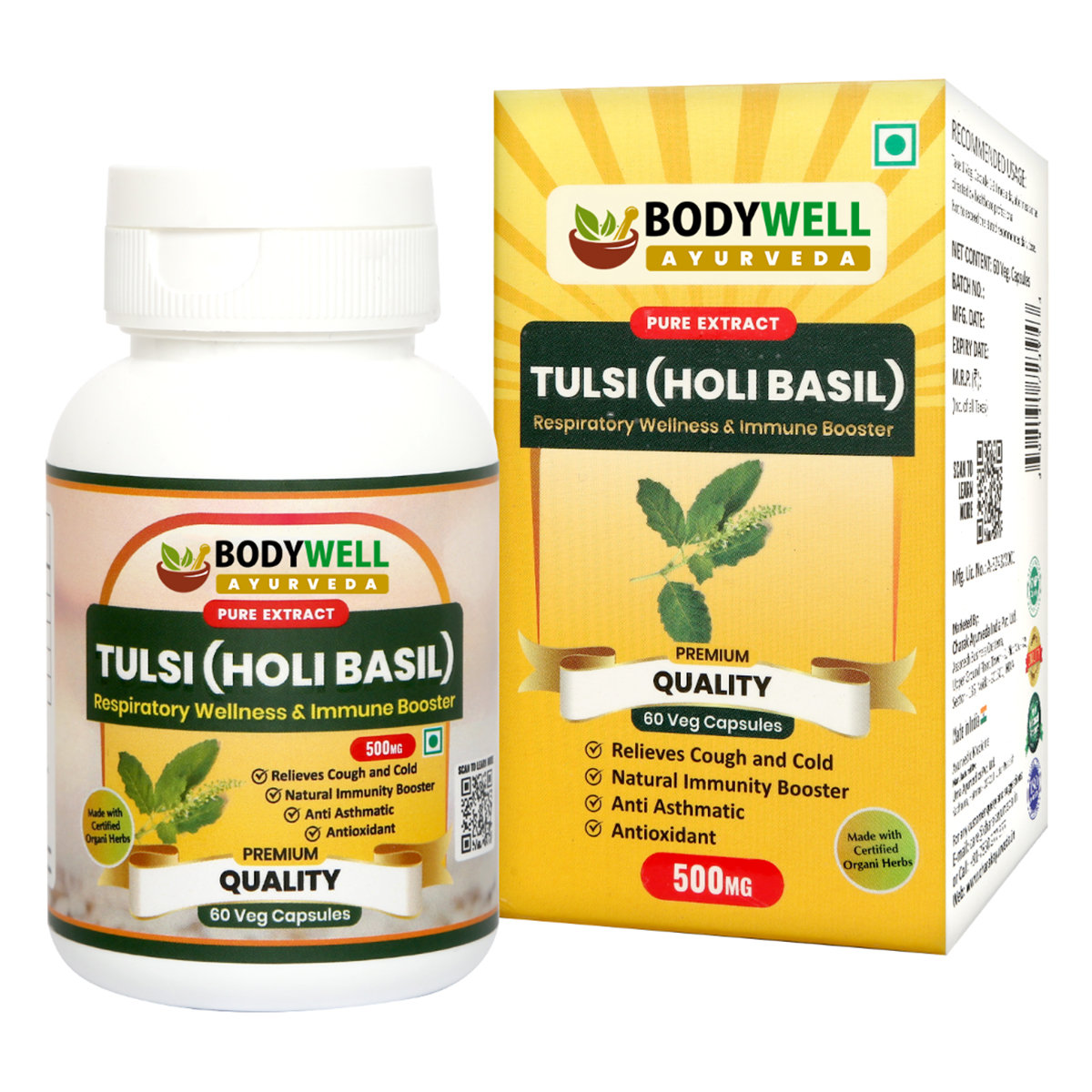 Bodywell Tulsi Holi Basil 500 mg, 60 Capsules, Pack of 1 Bodywell Tulsi Holi Basil 500 mg, 60 Capsules, Pack of 1
