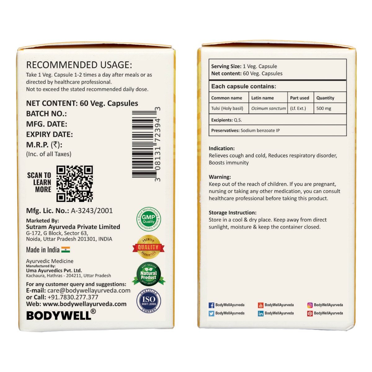 Bodywell Tulsi Holi Basil 500 mg, 60 Capsules, Pack of 1 Bodywell Tulsi Holi Basil 500 mg, 60 Capsules, Pack of 1