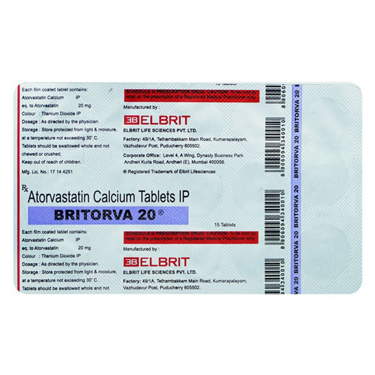 Britorva 20 mg Tablet 15's, Pack of 15 TabletS Britorva 20 mg Tablet 15's, Pack of 15 TabletS