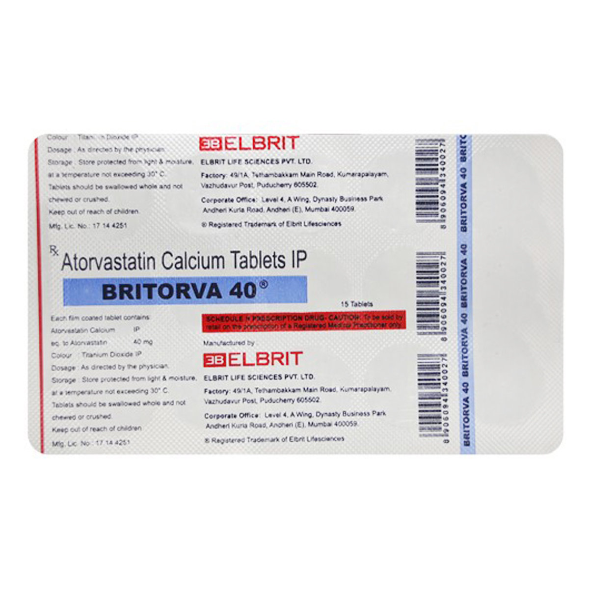 Britorva 40 mg Tablet 15's, Pack of 15 TABLETS Britorva 40 mg Tablet 15's, Pack of 15 TABLETS