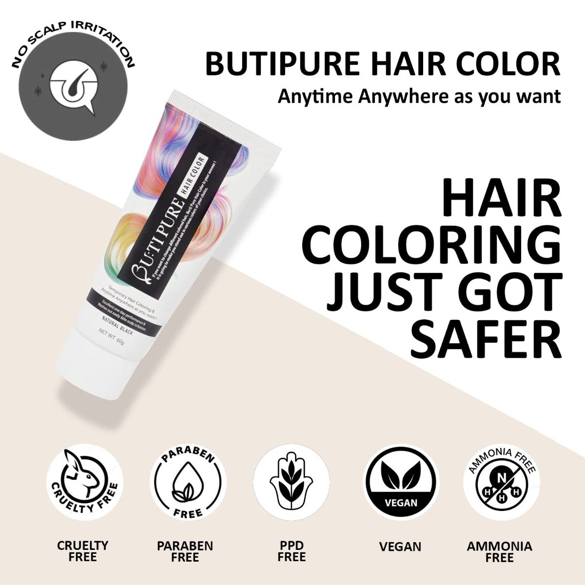 Butipure Natural Black Hair Colour, 60 gm, Pack of 1 Butipure Natural Black Hair Colour, 60 gm, Pack of 1