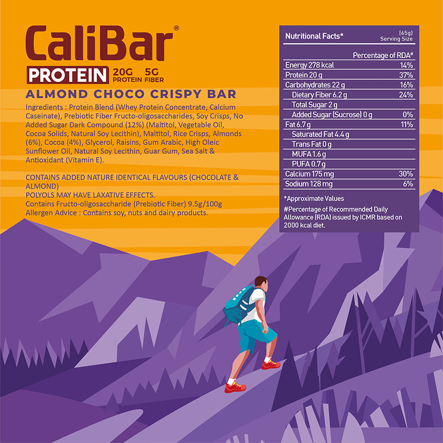 Calibar Protein Almond Choco Crispy Bar, 65 gm, Pack of 1 Calibar Protein Almond Choco Crispy Bar, 65 gm, Pack of 1