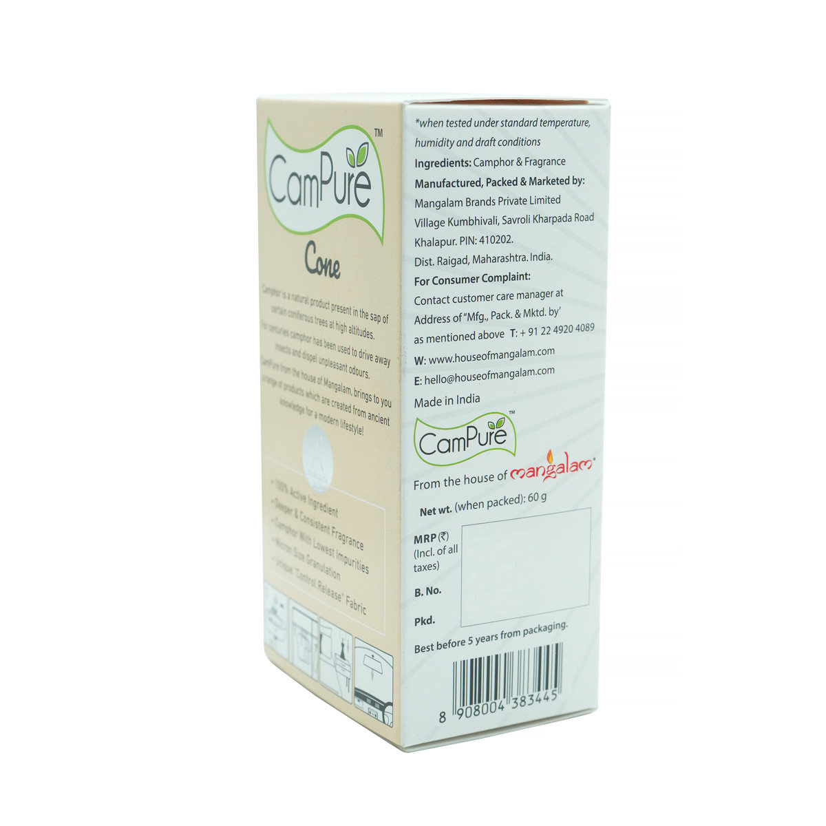 Campure Cone 100% Organic Camphor Original, 60 gm, Pack of 1 Campure Cone 100% Organic Camphor Original, 60 gm, Pack of 1