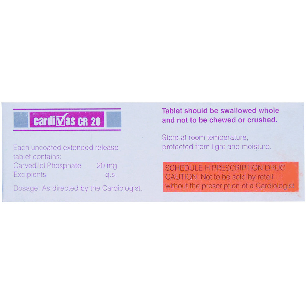 Cardivas CR 20 Tablet 10's, Pack of 10 TABLETS Cardivas CR 20 Tablet 10's, Pack of 10 TABLETS