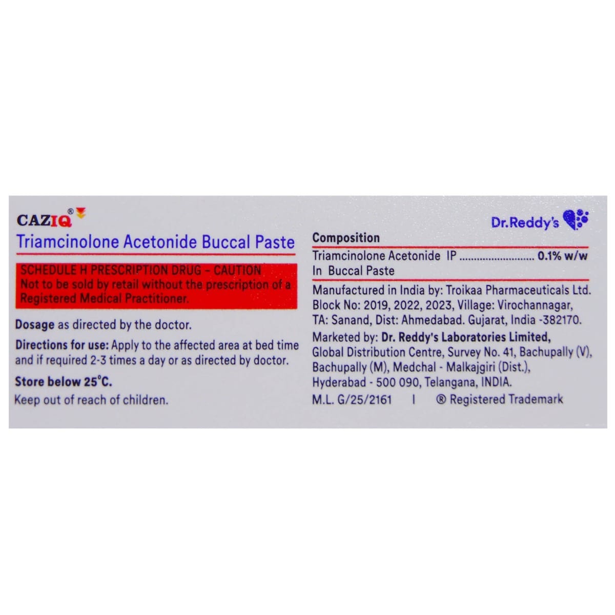 Caziq 0.1%W/W Mouth Ulcer Paste 5 gm, Pack of 1 Paste Caziq 0.1%W/W Mouth Ulcer Paste 5 gm, Pack of 1 Paste