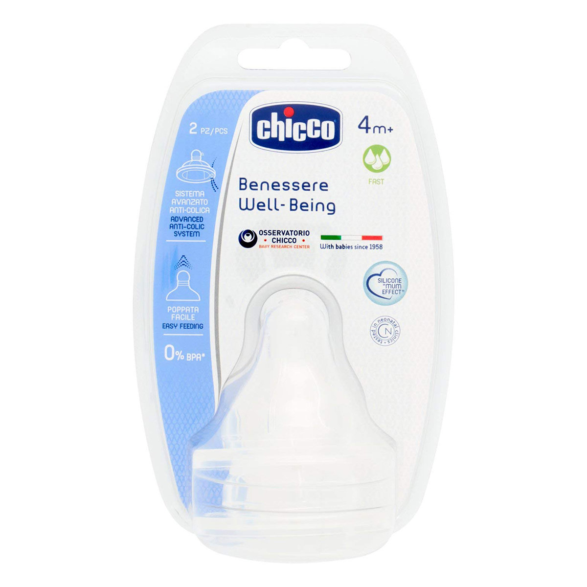 Chicco Benessere Well-Being Adjustable Silicone Nipple 4+ Months, 2 Count, Pack of 1 Chicco Benessere Well-Being Adjustable Silicone Nipple 4+ Months, 2 Count, Pack of 1