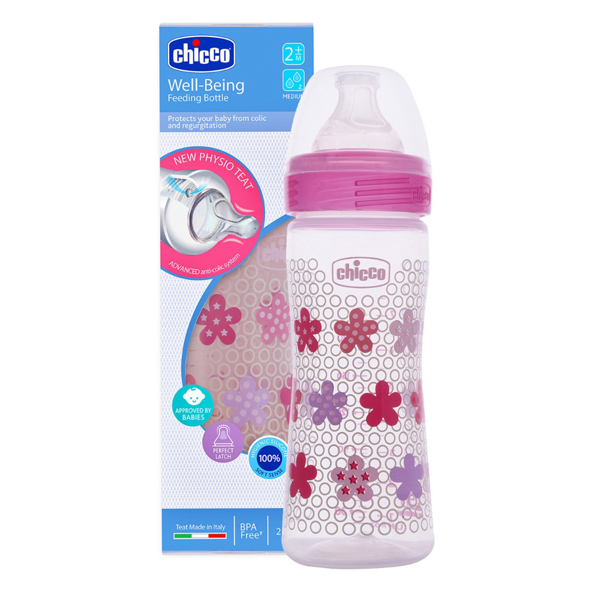 Chicco Well-Being Pink Feeding Bottle, 250 ml, Pack of 1 Chicco Well-Being Pink Feeding Bottle, 250 ml, Pack of 1
