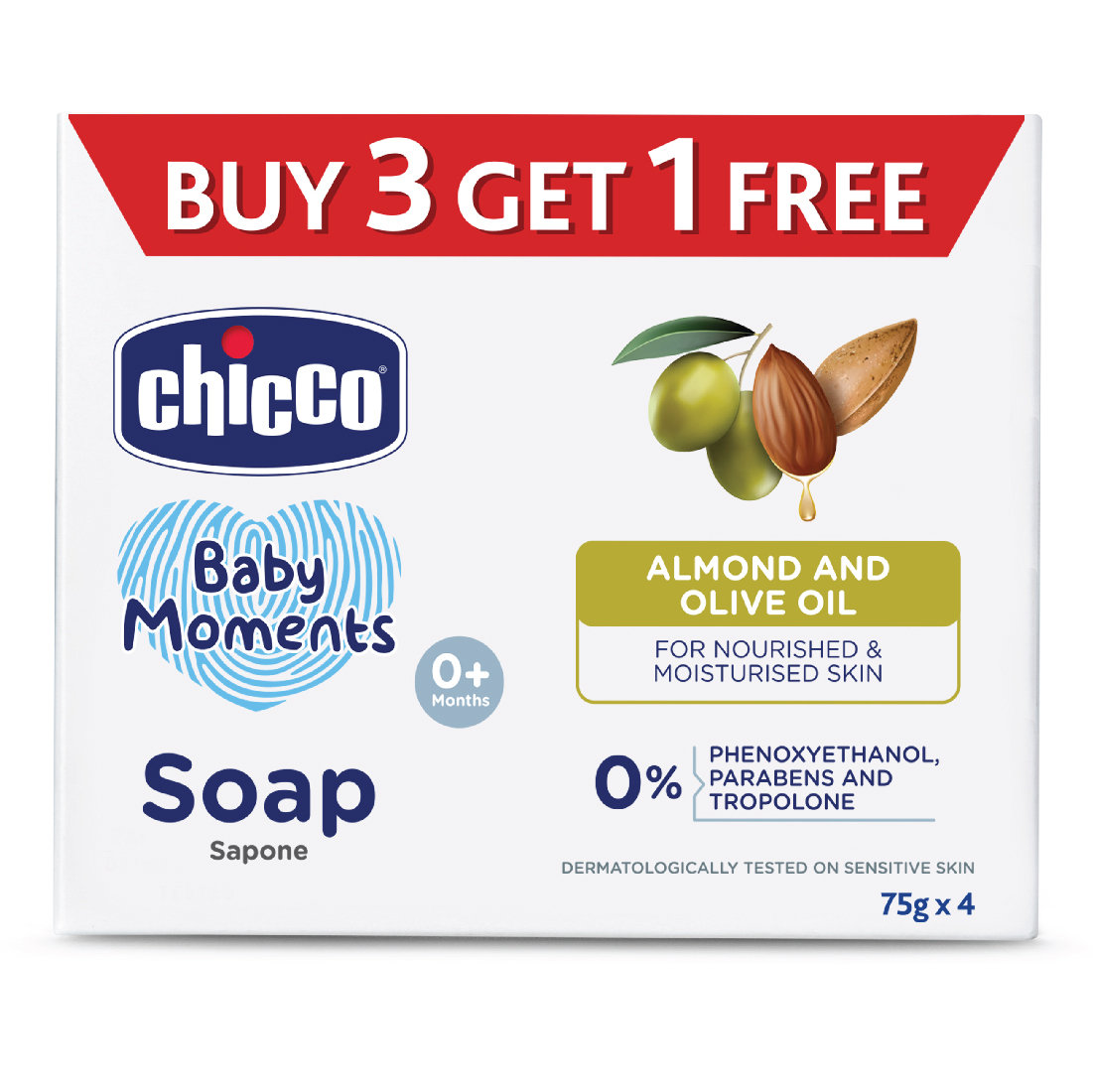 Chicco Baby Moments Soap, 75 gm (Buy 3, Get 1 Free), Pack of 1 Chicco Baby Moments Soap, 75 gm (Buy 3, Get 1 Free), Pack of 1