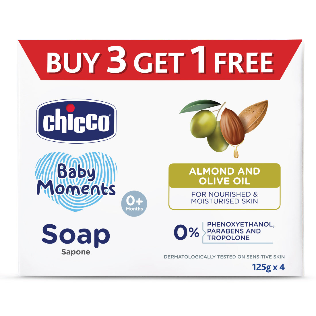 Chicco Baby Moments Soap, 125 gm (Buy 3, Get 1 Free), Pack of 1 Chicco Baby Moments Soap, 125 gm (Buy 3, Get 1 Free), Pack of 1