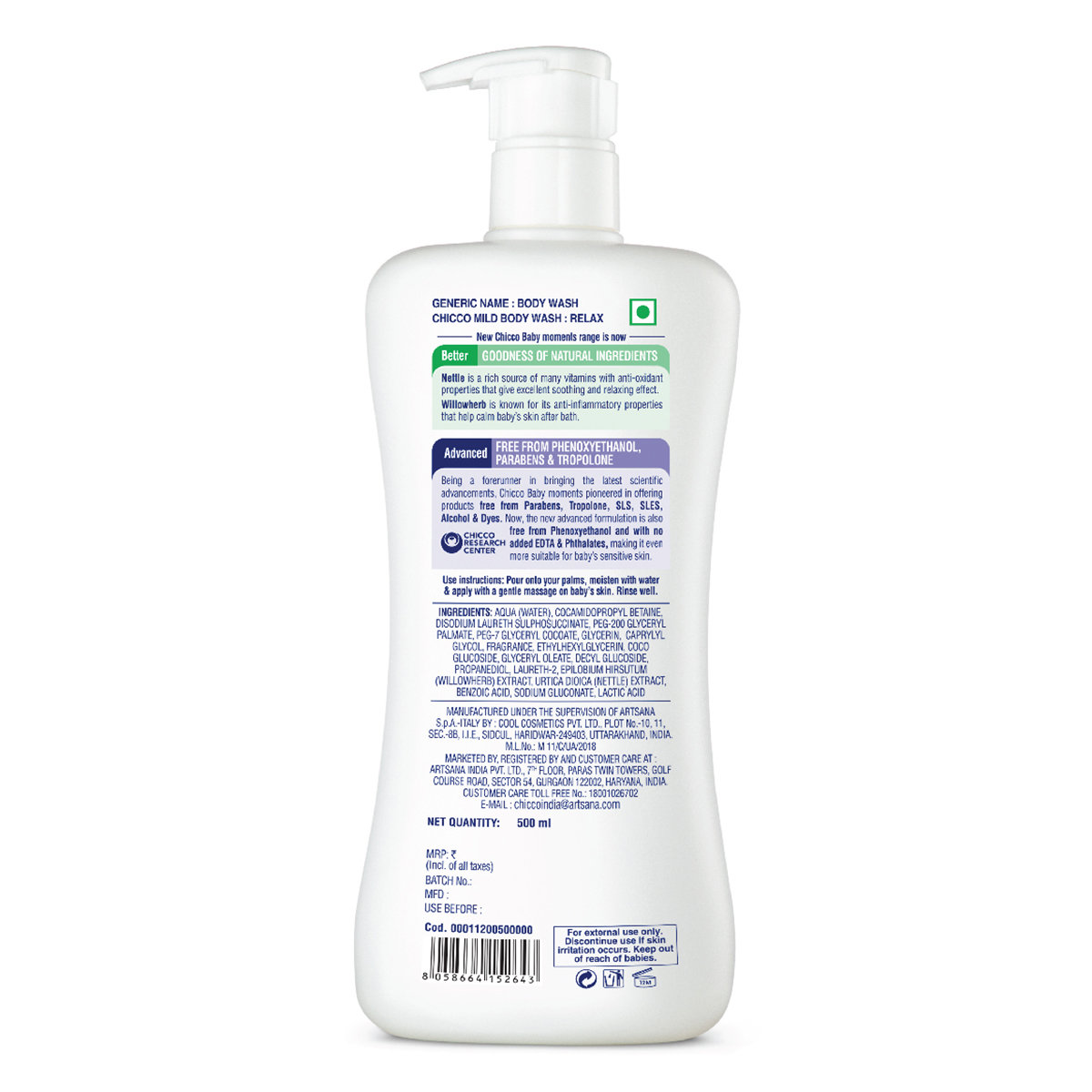 Chicco Baby Moments Relax Mild Body Wash, 500 ml, Pack of 1 Chicco Baby Moments Relax Mild Body Wash, 500 ml, Pack of 1