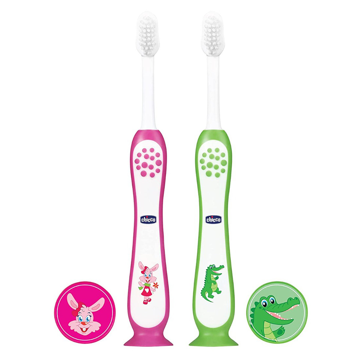 Chicco Soft Pink & Green Toothbrush for 3-8 Year Kids, 2 Count, Pack of 1 Chicco Soft Pink & Green Toothbrush for 3-8 Year Kids, 2 Count, Pack of 1