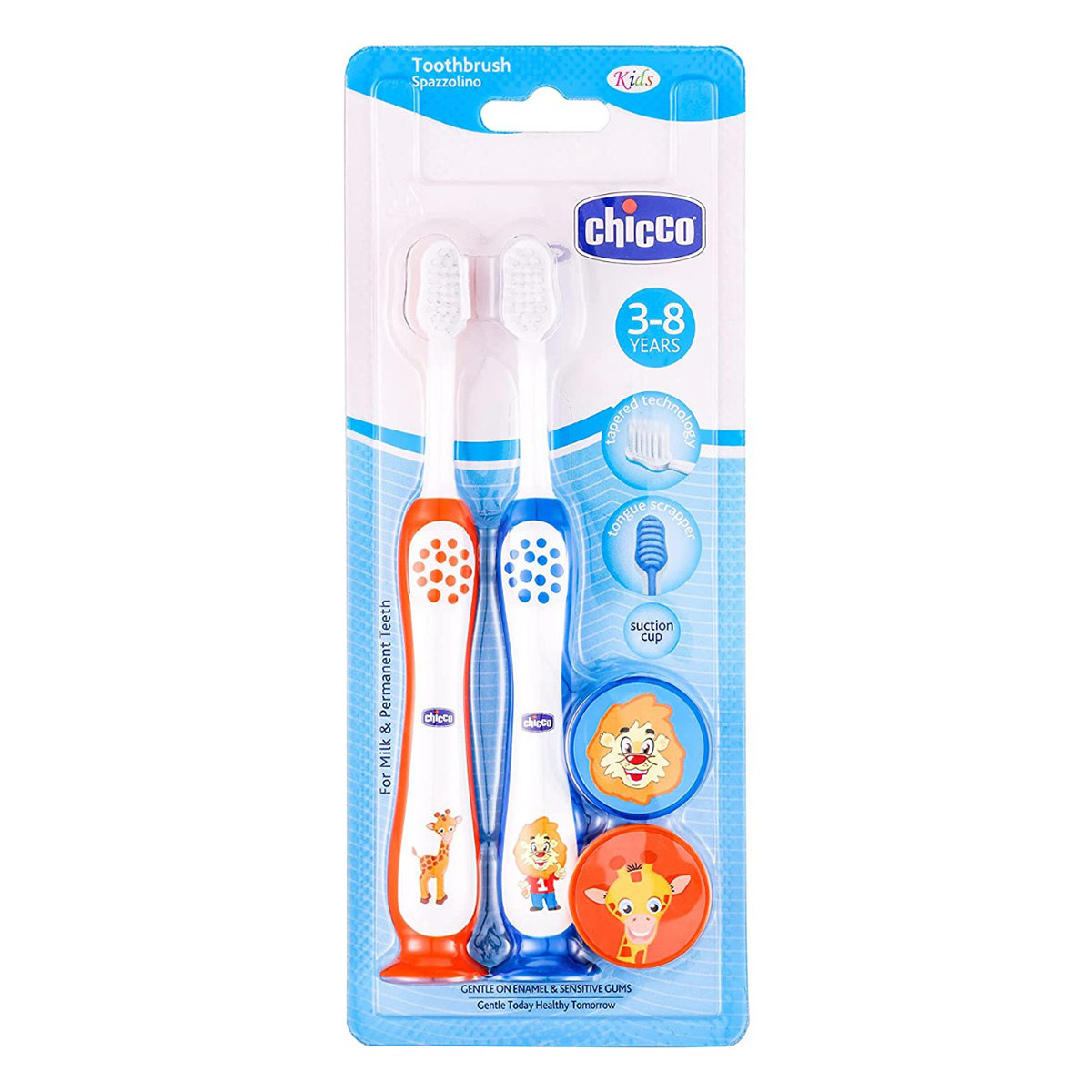 Chicco Soft Blue & Orange Toothbrush for 3-8 Year Kids, 2 Count, Pack of 1 Chicco Soft Blue & Orange Toothbrush for 3-8 Year Kids, 2 Count, Pack of 1