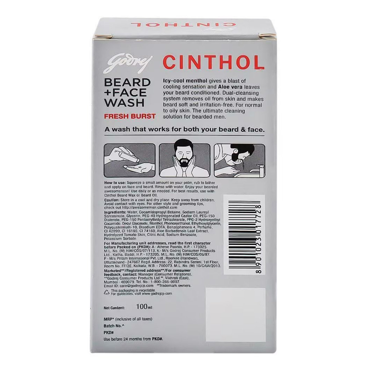 Cinthol Fresh Burst Beard + Face Wash 100 ml | With Icy Cool Menthol | Removes Oil | Makes Beard Soft & Irritation | With Dual Cleansing System | For Men | For Normal To Oily Skin, Pack of 1 Cinthol Fresh Burst Beard + Face Wash 100 ml | With Icy Cool Menthol | Removes Oil | Makes Beard Soft & Irritation | With Dual Cleansing System | For Men | For Normal To Oily Skin, Pack of 1