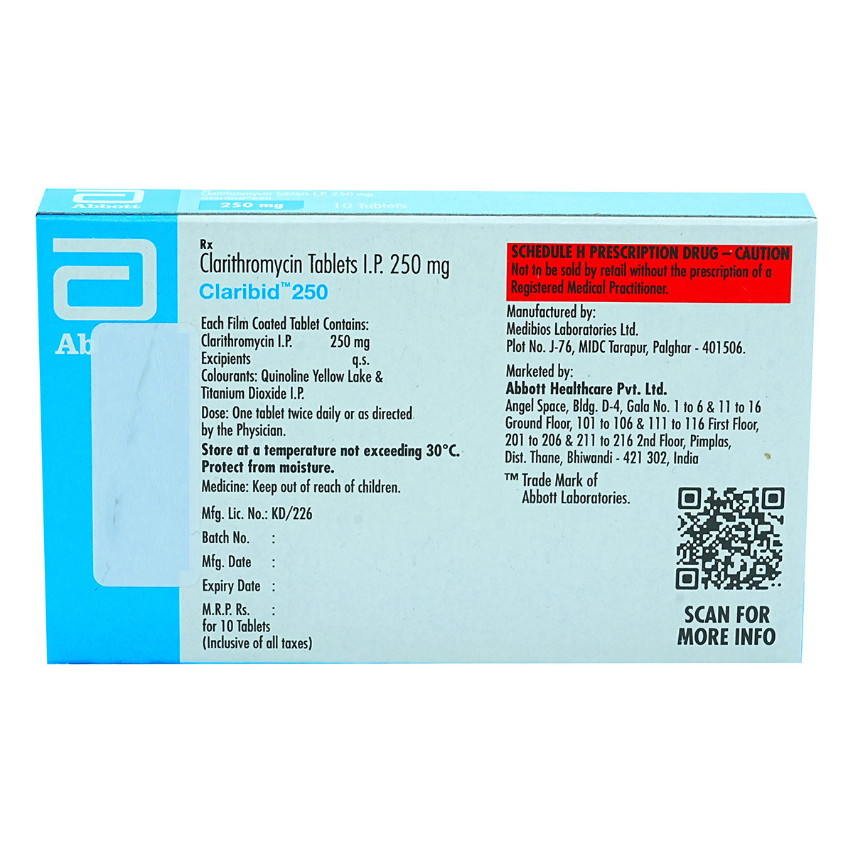 Claribid 250 Tablet 10's, Pack of 10 TABLETS Claribid 250 Tablet 10's, Pack of 10 TABLETS