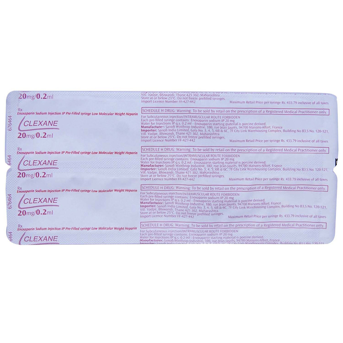 Clexane 20mg Injection 0.2 ml, Pack of 1 INJECTION Clexane 20mg Injection 0.2 ml, Pack of 1 INJECTION