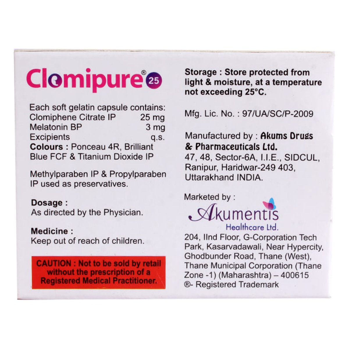 Clomipure 25 mg Capsule 5's, Pack of 5 CapsuleS Clomipure 25 mg Capsule 5's, Pack of 5 CapsuleS