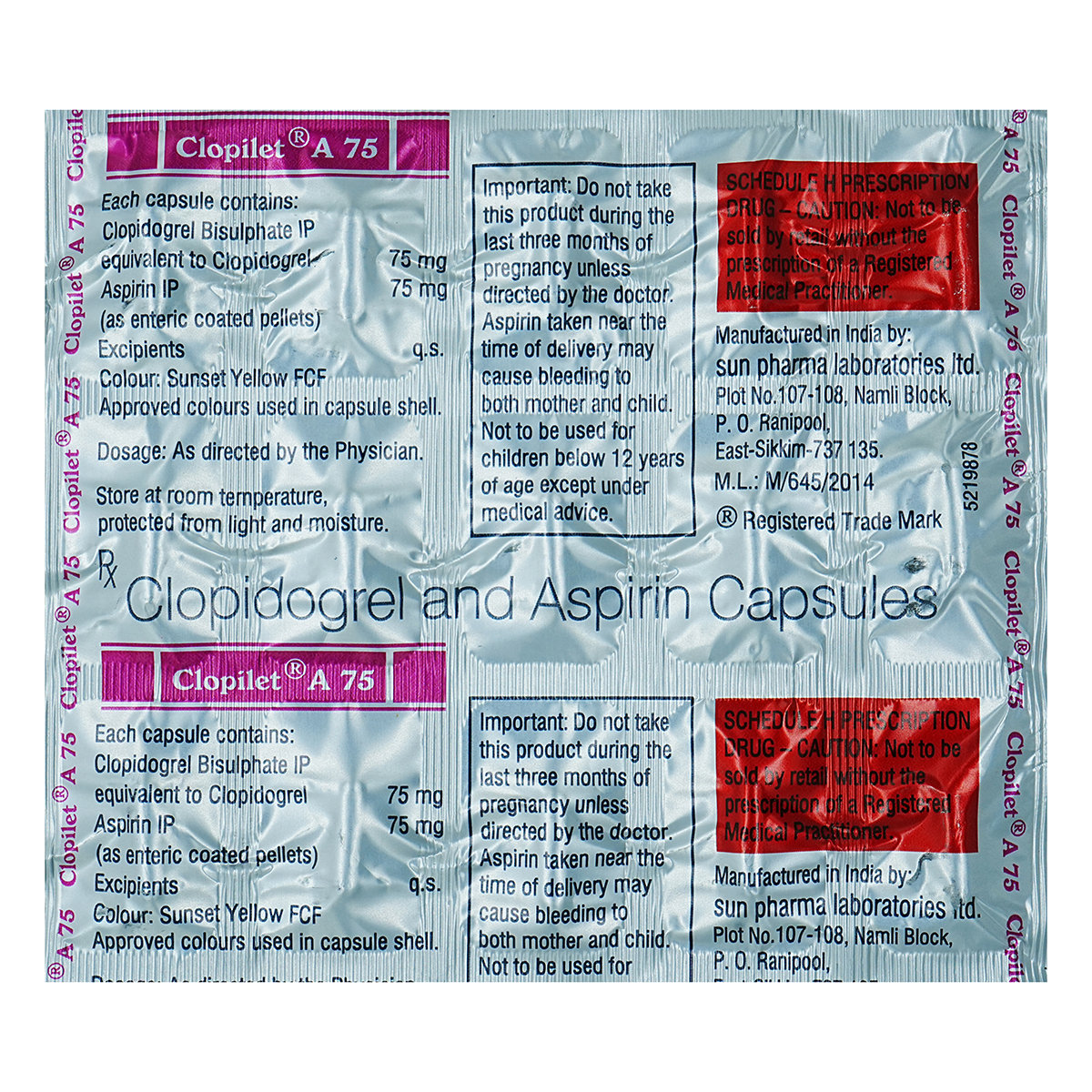 Clopilet A 75 Capsule 15's, Pack of 15 CAPSULES Clopilet A 75 Capsule 15's, Pack of 15 CAPSULES