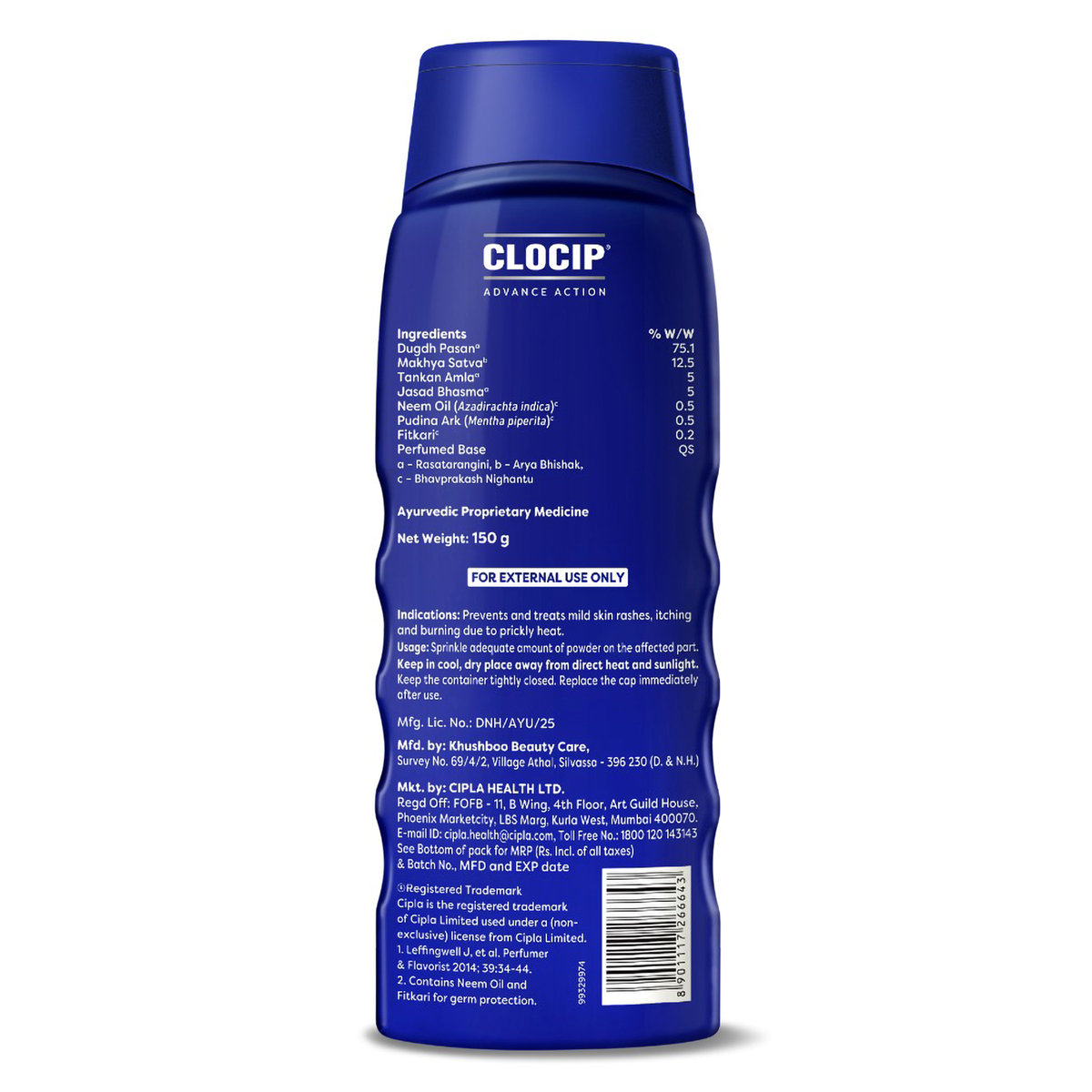 Clocip Advance Action Prickly Heat Powder 150 gm | Germ Protection | Relives Skin Rashes, Itching, Burning & Prickly Heat | 1.5X Long lasting Cooling, Pack of 1 Clocip Advance Action Prickly Heat Powder 150 gm | Germ Protection | Relives Skin Rashes, Itching, Burning & Prickly Heat | 1.5X Long lasting Cooling, Pack of 1