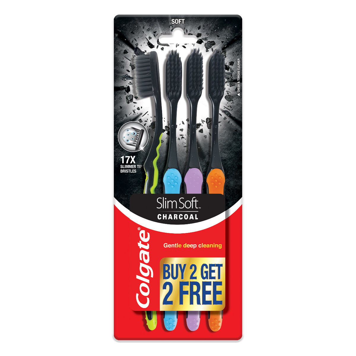 Colgate Slim Soft Charcoal Toothbrush, 4 Count (Buy 2, Get 2 Free), Pack of 1 Colgate Slim Soft Charcoal Toothbrush, 4 Count (Buy 2, Get 2 Free), Pack of 1
