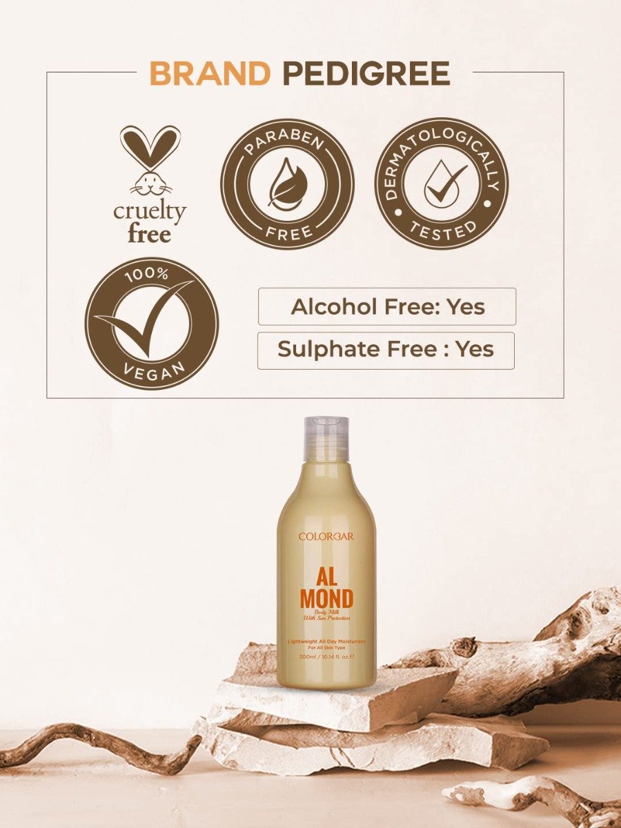 Colorbar Almond Body Milk 300 ml | Enriched With Avocado Oil | Sun Protection | All Day Moisturization | Deep Hydration | Lightweight | For All Skin Type, Pack of 1 Colorbar Almond Body Milk 300 ml | Enriched With Avocado Oil | Sun Protection | All Day Moisturization | Deep Hydration | Lightweight | For All Skin Type, Pack of 1