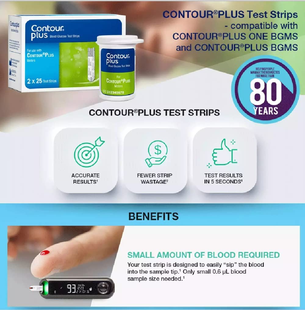 Contour Plus Blood Glucose Test Strips, 25 Count, Pack of 1 Contour Plus Blood Glucose Test Strips, 25 Count, Pack of 1