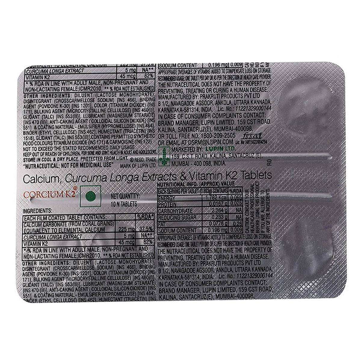 Corcium K2 Tablet 10's, Pack of 10 Corcium K2 Tablet 10's, Pack of 10