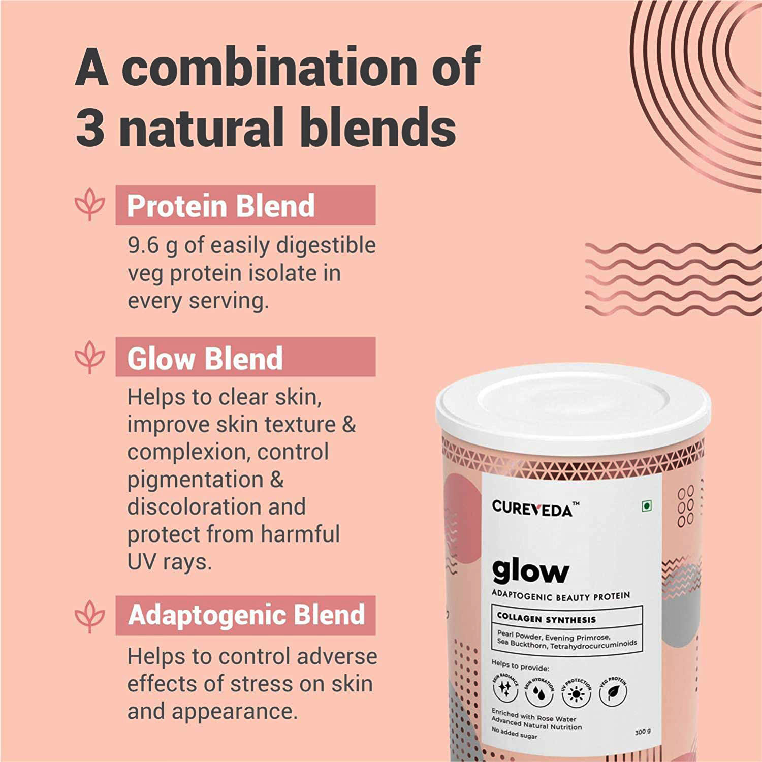 Cureveda Glow Adaptogenic Beauty Protein Powder, 300 gm, Pack of 1 Cureveda Glow Adaptogenic Beauty Protein Powder, 300 gm, Pack of 1